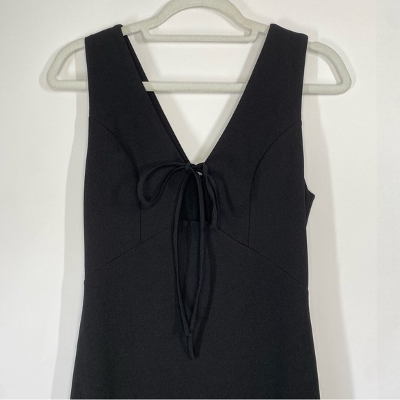 krisa Dresses & Skirts - Krisa Black Tie Front V Neck Sleeveless Sheath Midi Dress XS Back Slit Career